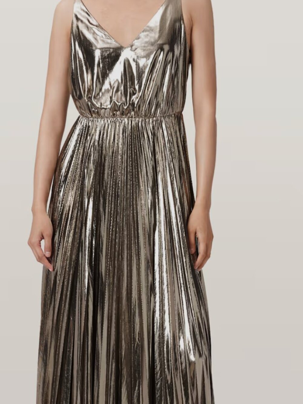 AllSaints SPARK Metallic Pleated V-Neck Maxi Dress Sz XS